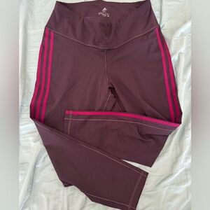 Adidas Maroon Leggings with Magenta Stripes